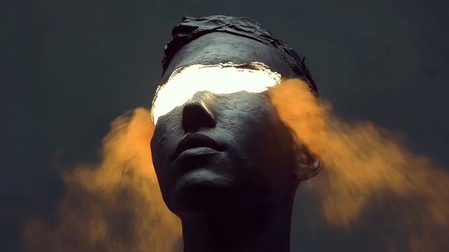 Glowing Eyes of a Statue with Smoke.