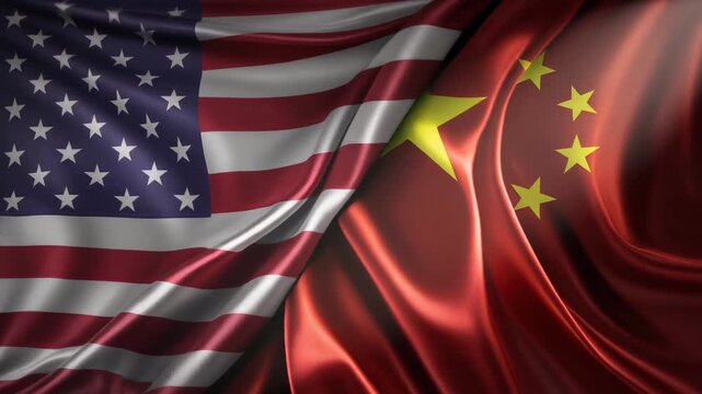 USA and China Waving Flags Side by Side, Concept of Trade War or Diplomacy