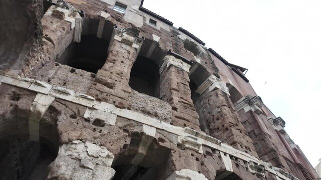 Slow motion view of the Theatre of Marcellus in Rome