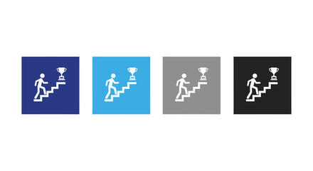 Journey to Victory: An illustrative scene depicts a figure ascending a staircase towards a triumphant cup, symbolizing ambition, perseverance, and goal attainment. 