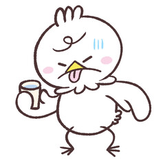 コップを持って舌を出す白い鳥のイラスト © おひさまストック