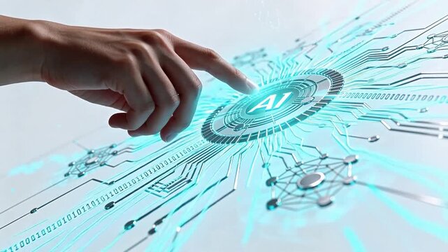 Hand interacting with AI circuit interface