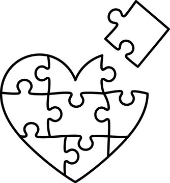 Heart puzzle missing one piece that is about to fit, symbolizing completion, overcoming challenges, and finding love's missing part.