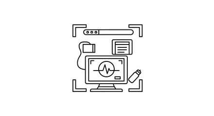 Obraz premium Medical Monitoring Equipment Icon: ECG, Blood Pressure, Digital Health Technology