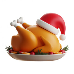Christmas turkey with Santa hat on plate