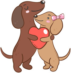 Cute Dachshund Couple Hugging with Heart Valentine 