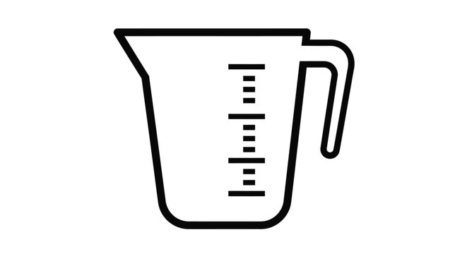 Simple line drawing of a clear measuring cup with volume markings