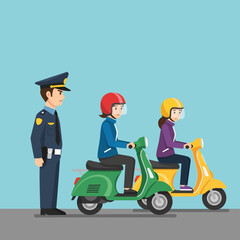 Obraz premium Police Officer Directing Traffic with Scooters Lined Up