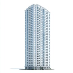 Modern high-rise residential building with sleek design and many windows, standing tall against a bright background