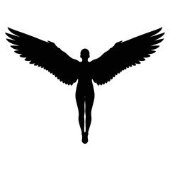 Silhouette of an angel with large wide wings