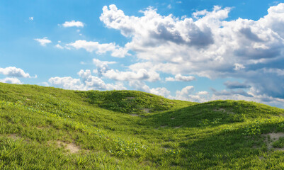 Naklejka premium Landscape with blue sky and clouds. 3D rendering.