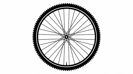 Fototapeta premium Black vintage mountain bike wheel with spokes and a rubber tire isolated on a white background as a round cycling transport icon
