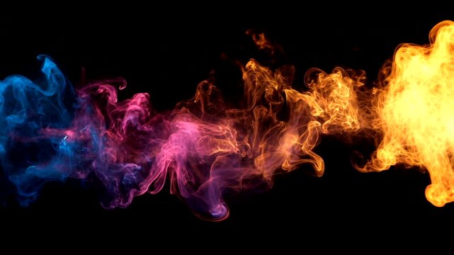 Multicolored Smoke Clouds on Black Background.