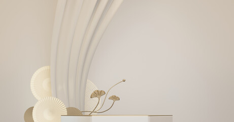 Happy Chinese New Year 2026 with mock up white and gold podium design on white background design. 3D rendering