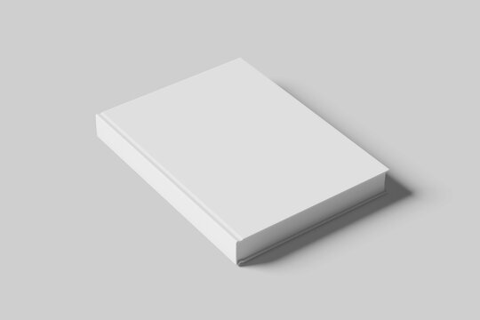 Hard cover book mock up isolated on soft gray background.