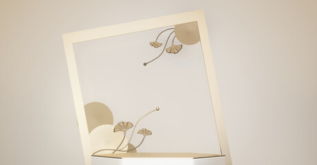Happy Chinese New Year 2026 with mock up white and gold podium design on white background design. 3D rendering
