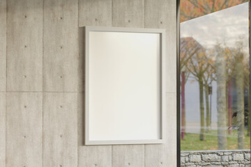 Modern Blank Frame Poster Mockup on Concrete Wall