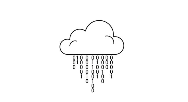 Vector cloud raining binary code icon isolated on White Background
