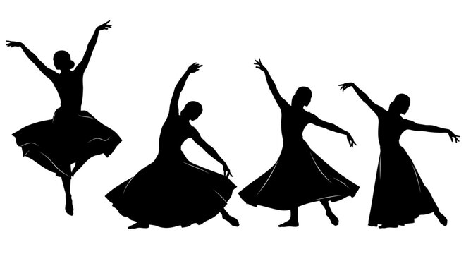 Silhouettes of women dancing in various elegant poses.