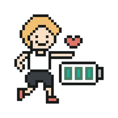 Obraz premium Cartoon man run exercise race marathon with 8bit,jogging,walk,runner,trainer.
