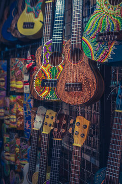 Souvenirs in the form of okulele guitars from Bali
