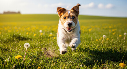 Happy Jack Russell Terrier Running in Field.