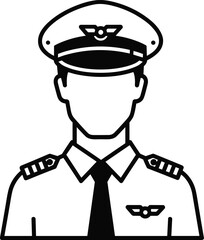 Minimalist black line art vector icon of an airline pilot captain in uniform isolated on white background for aviation staff and flight crew design. © MdGolam