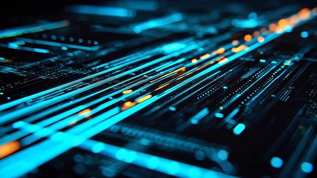 Abstract circuit board with glowing lines