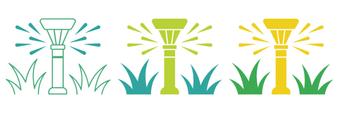 Irrigation Sprinklers watering plants vector illustration, lawn sprinkler solid icon, automatic irrigation system isolated on white background, agriculture and garden concept.