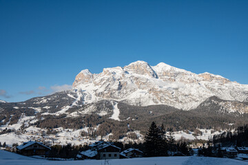 Sunny Winter Panorama of Cortina d'Ampezzo, Dolomites, Italian Alps