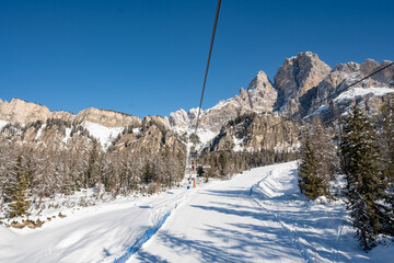Sunny Winter Landscape of Cristallo Ski Area, Cortina d'Ampezzo, Dolomites, Italian Alps