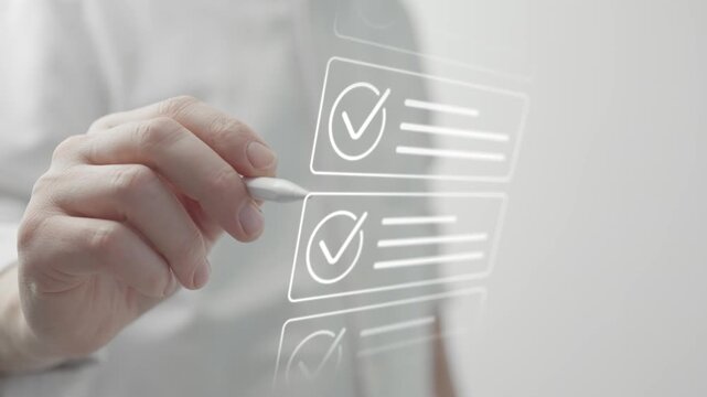 Businessman Completing Task On Holographic To Do List