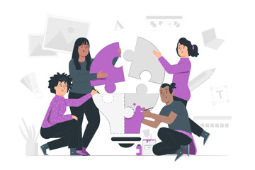 Diverse creative team brainstorming ideas with colorful paper cutouts in office