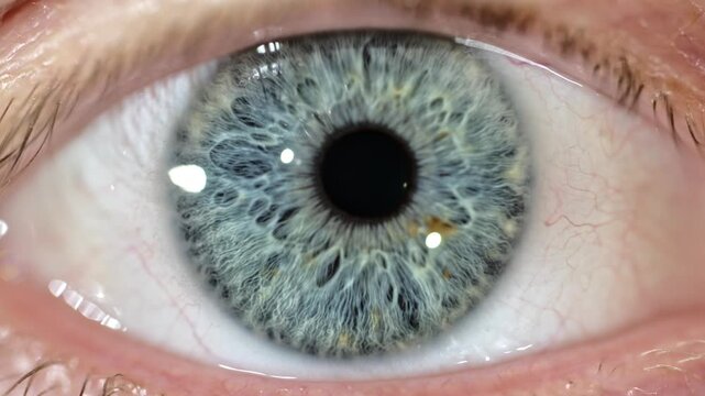 Macro blue human eye dilating pupil and closing eyelash