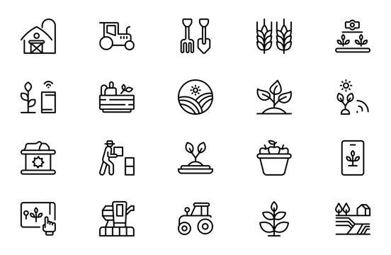Agro and Farming Line Icon Set &ndash; Gardening, Harvest and Agriculture Outline Icons Collection with Editable Stroke Vector Symbols