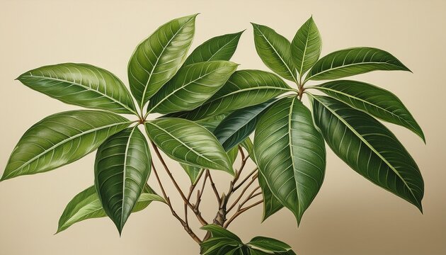 a money tree plant pachira aquatica green pachira aquatica leaves on beige background pachira