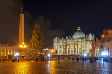The St. Peter's Basilica night view in Vatican