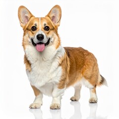Welsh Corgi Pembroke, chien de race d'origine du Pays de Galles, debout, isol&eacute; sur fond blanc. Generated Image. 