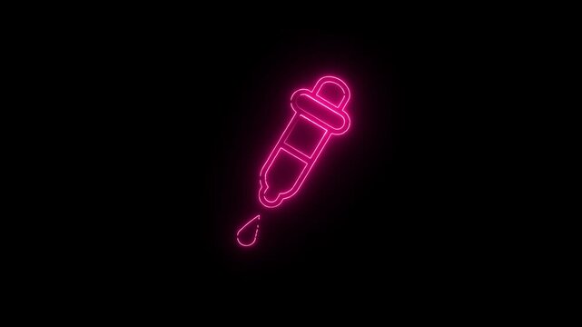 Neon Dropper Pipette Medical Laboratory Liquid Glow Animation Illustration Vector Design.