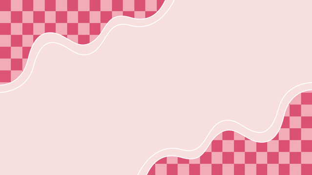 Abstract pink background with checkered and wavy design elements.