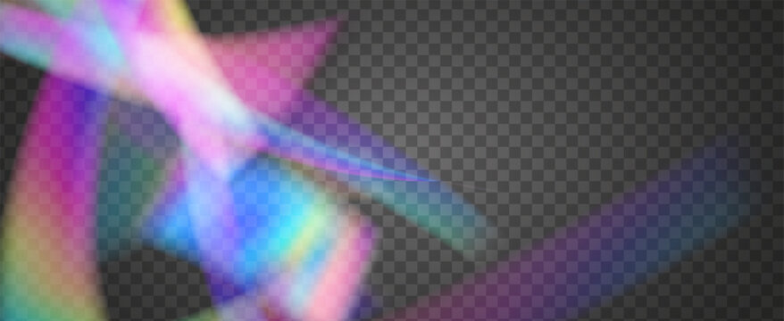Iridescent Prism Background. Rainbow Light Leak Effect.  Abstract Diamond Texture With A Transparent Glow And Holographic Lens Flare. Iridescent Crystal Prism Background With Light.