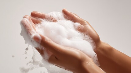 Fototapeta premium hands washing with dense white soap foam studio closeup