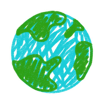Hand drawn earth globe illustration in crayon style