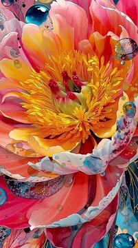 macro view, of a Orange and white Peony flower,made in adobe illustrator, different patterns