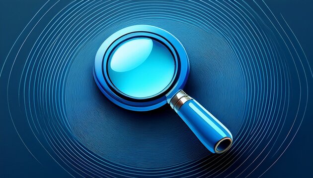 a blue magnifying glass is on a blue background