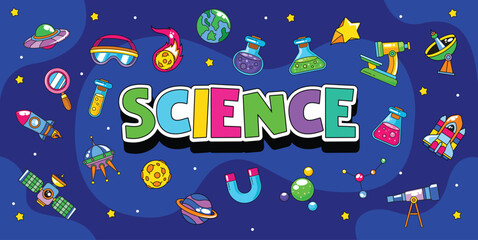 Set of science and space element doodle illustration © Ezzy