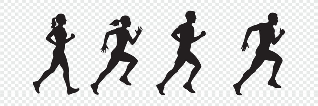 Vector silhouette of an athletic woman in a swimsuit running and playing football in dynamic sports action