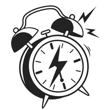 Retro alarm clock ringing icon isolated black white vector illustration