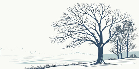 A solitary tree stands majestically on a grassy hill under a clear sky © Icon Set