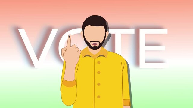 indian male voter showing inked finger after voting animation